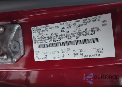 2013 Ford Escape Se из США, поврежденный, VIN 1FMCU0GX1DUD21687